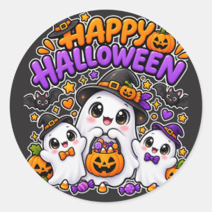 Adesivo Redondo Família de Fantasmas de Halloween Fofa
