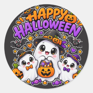 Adesivo Redondo Família de Fantasmas de Halloween Fofa