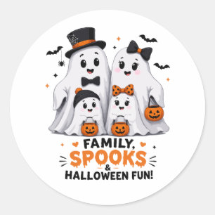 Adesivo Redondo Família de Fantasmas Fofos Diversão de Halloween