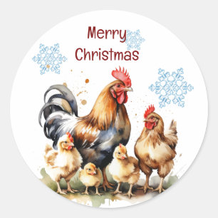 Adesivo Redondo Família de Fazendas de frango Natal Personalizar
