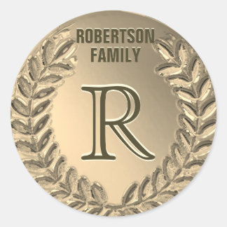Adesivo Redondo Família de Folhas Ouro Personalizada de Monograma