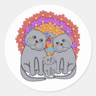 Adesivo Redondo Família de gatos.
