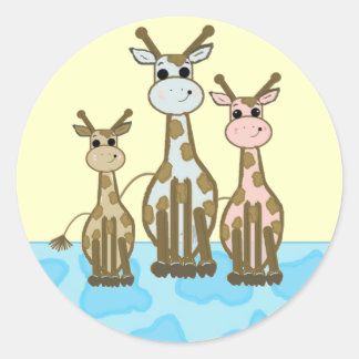 Adesivo Redondo Família de girafa de desenho animado fofa