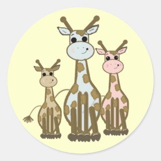 Adesivo Redondo Família de girafa de desenho animado fofa