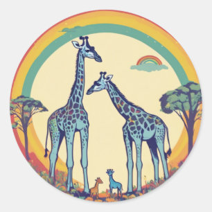 Adesivo Redondo Família de Girafas Bonitas