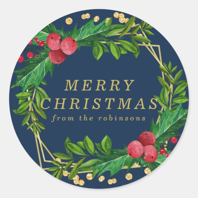 Adesivo Redondo Família de Marinhos Dourados Feliz Natal Holly Gli (Frente)