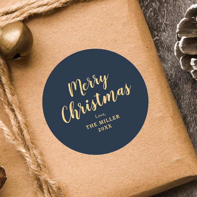 Adesivo Redondo Família de Natal Azul Moderno e Maravilha (Criador carregado)