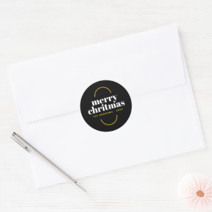 Adesivo Redondo Família de Natal Minimalista com Brilho Dourado