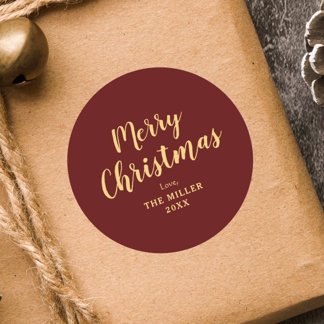 Adesivo Redondo Família de Natal Vermelho Moderno e Elegante (Criador carregado)