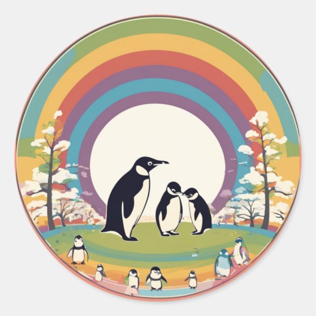 Adesivo Redondo Família de pinguins (Frente)