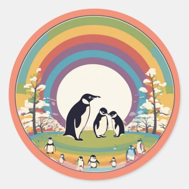 Adesivo Redondo Família de pinguins (Frente)