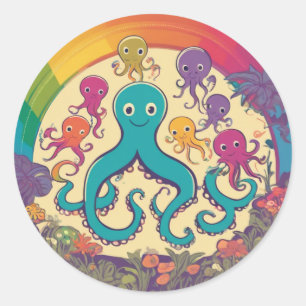 Adesivo Redondo Família de polvos bonitos