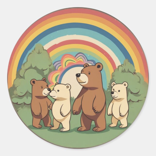 Adesivo Redondo Família de Ursos Bonitos (Frente)