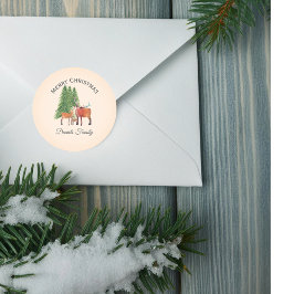 Adesivo Redondo Família de Veados de Natal Personalizada