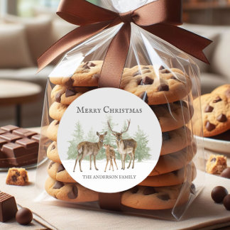 Adesivo Redondo Família Deer Winter Snow Feliz Natal