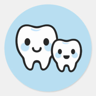 Adesivo Redondo Família do Dente Fofo – Design de Pai/Mãe e Filho