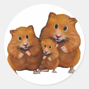 Adesivo Redondo Família do hamster de três: Bonito: Lápis da co