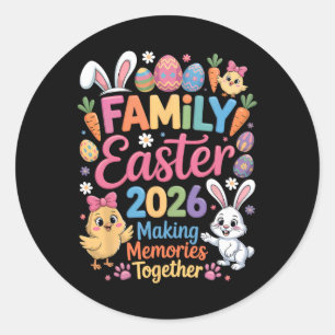 Adesivo Redondo Família Feliz Páscoa 2026 Criando Memórias Coelho