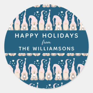 Adesivo Redondo Família Gnomo de Natal Bonito Personalizado Azul