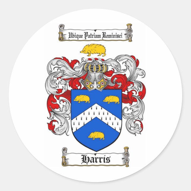 ADESIVO REDONDO FAMÍLIA HARRIS CREST - CASACO HARRIS DE ARMAS (Frente)