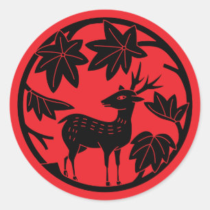 Adesivo Redondo Família Japonesa Crest - Mapa e veado Japonês