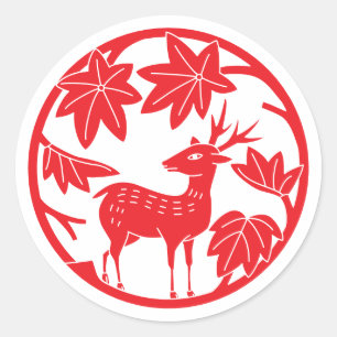 Adesivo Redondo Família Japonesa Crest - Mapa e veado Japonês