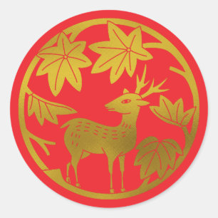 Adesivo Redondo Família Japonesa Crest - Mapa e veado Japonês