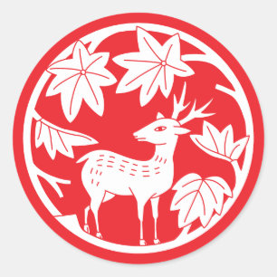 Adesivo Redondo Família Japonesa Crest - Mapa e veado Japonês
