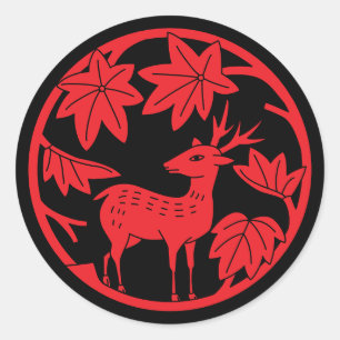 Adesivo Redondo Família Japonesa Crest - Mapa e veado Japonês