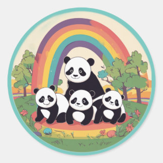 Adesivo Redondo Família Panda Bonita Aproveitando A Vida