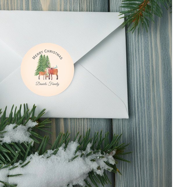 Adesivo Redondo Família personalizada de veados de Natal (Criador carregado)
