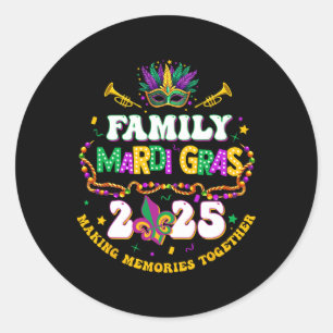 Adesivo Redondo Família Retro Mardi Gras 2025 Matching Mardi Gras 