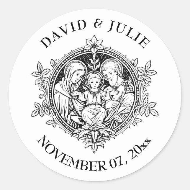 Adesivo Redondo Família Sagrada Religiosa Branca e Negra Elegante (Frente)