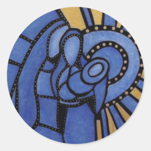 Adesivo Redondo Família santamente moderna do Natal azul