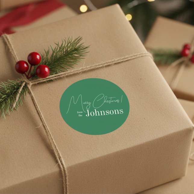 Adesivo Redondo Família Verde Moderna de Natal (Criador carregado)