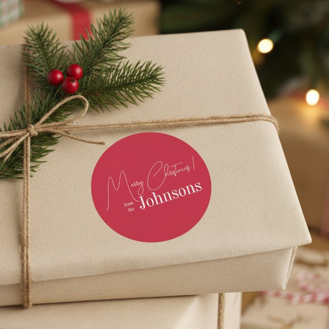 Adesivo Redondo Família Vermelha Moderna de Natal (Criador carregado)