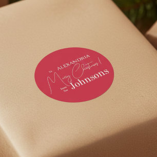 Adesivo Redondo Família Vermelha Personalizada de Natal