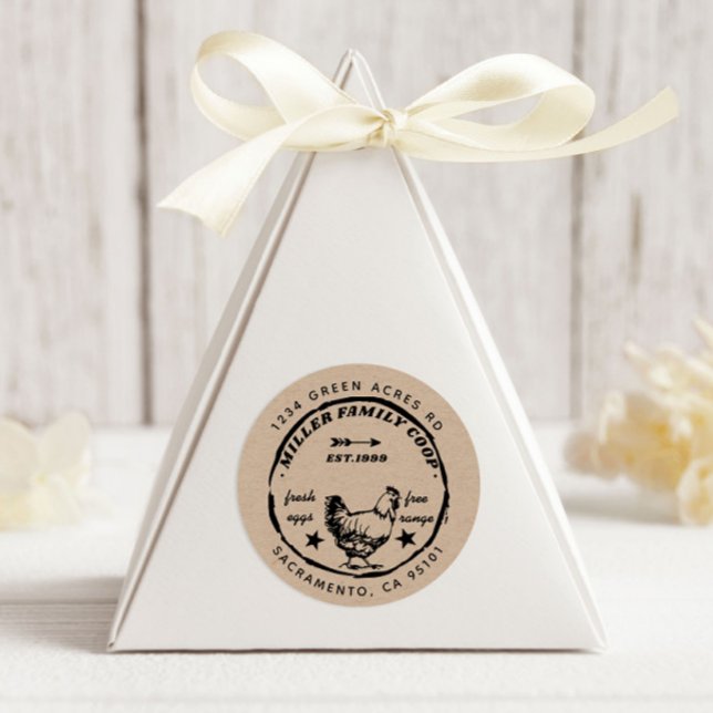 Adesivo Redondo Familiar Coop Hen Frescos Ovos Endereço de Devoluç (Criador carregado)