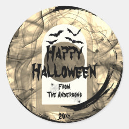 Adesivo Redondo Familly Name Spooky Bat Spider Web Happy Halloween