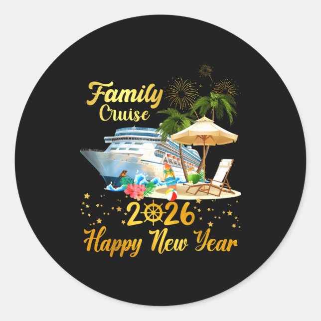Adesivo Redondo Family Cruise 2026 Happy New Year  (Frente)