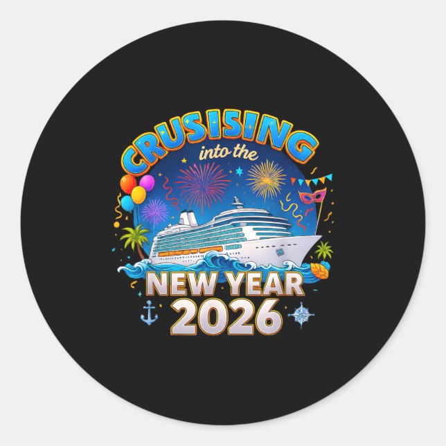 Adesivo Redondo Family Cruise New Year 2026 Vacation  (Frente)
