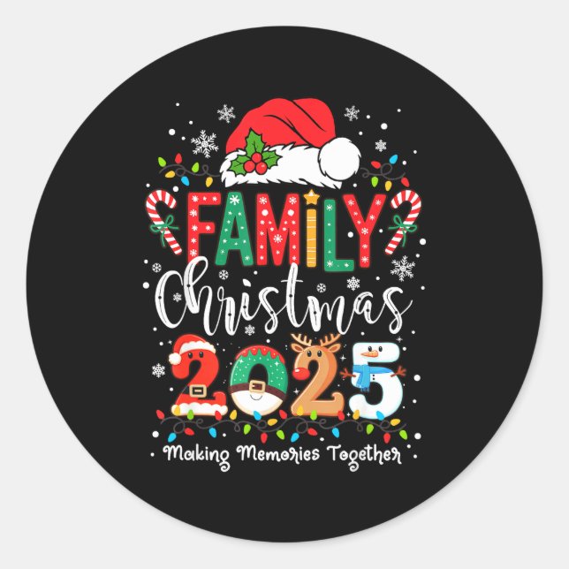 Adesivo Redondo Family Funny Christmas Matching 2025 Santa Tee Paj (Frente)