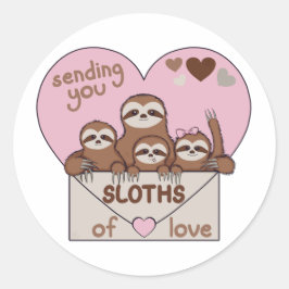 Adesivo Redondo Family of Sloths with Envelope, Heart and Text