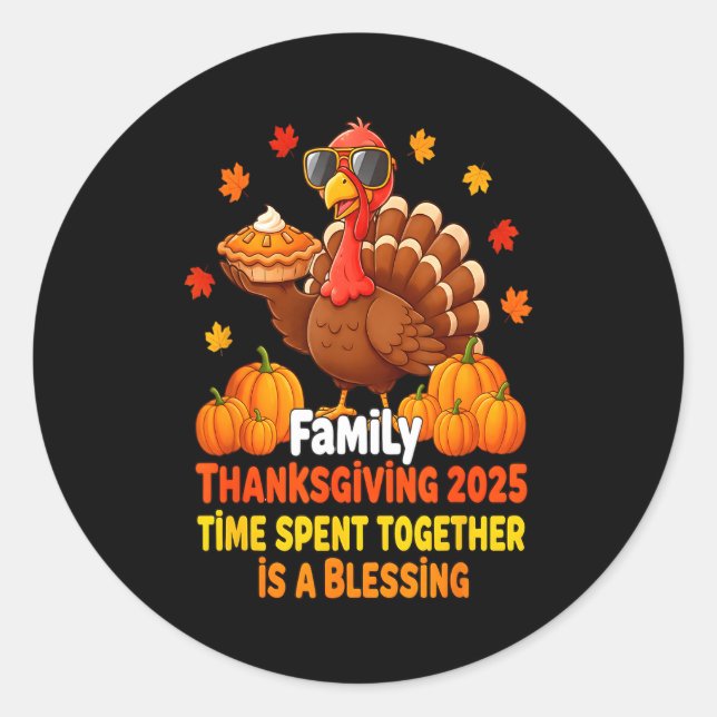 Adesivo Redondo Family Thanksgiving Crew 2025 Funny Turkey Matchin (Frente)