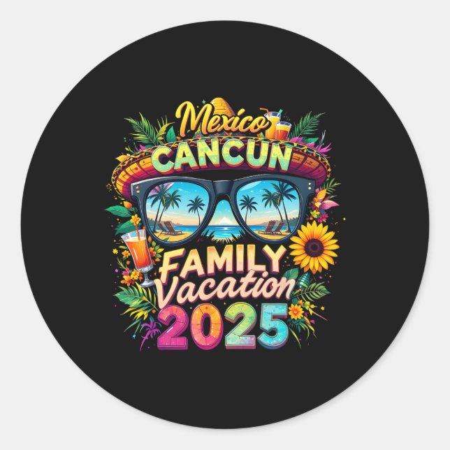 Adesivo Redondo Family Vacation 2025 Cancun Mexico Matching Family (Frente)