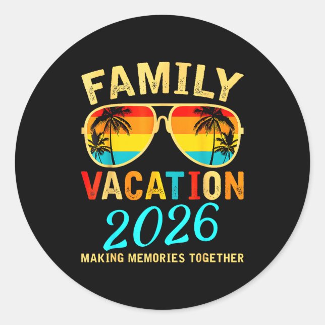 Adesivo Redondo Family Vacation 2026 Beach Matching Summer Vacatio (Frente)