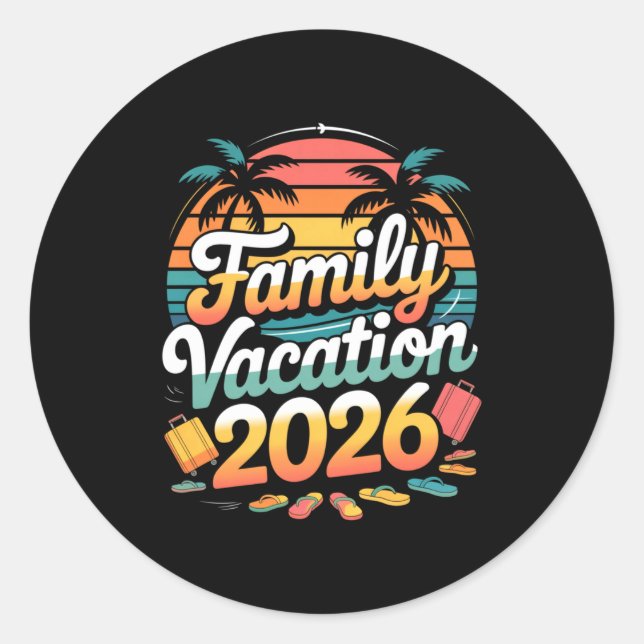 Adesivo Redondo Family Vacation 2026 Sunset Travel Crew Long Sleev (Frente)