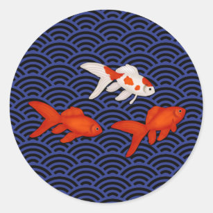 Adesivo Redondo Fantail Goldfish no padrão de onda de Seigaiha Jap