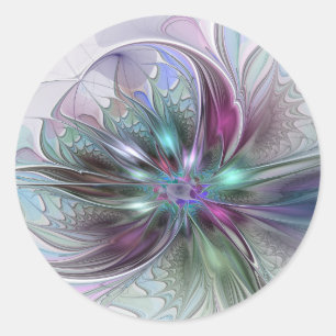 Adesivo Redondo Fantasia Abstrata Moderna Colorida Floral Fractal