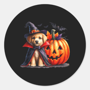 Adesivo Redondo Fantasia Assustadora de Halloween Cachorro Abóbora